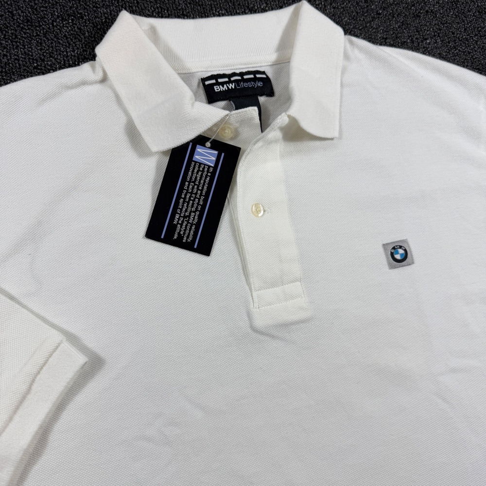 BMW Lifestyle Mens White Cotton Pique Short Sleeve Polo Shirt XL New With Tags
